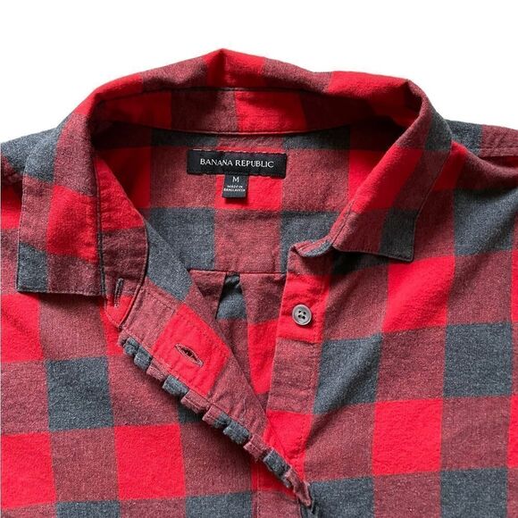 BANANA REPUBLIC Buffalo Plaid Long Sleeve Button Down Shirt Red Gray medium - Picture 5 of 5